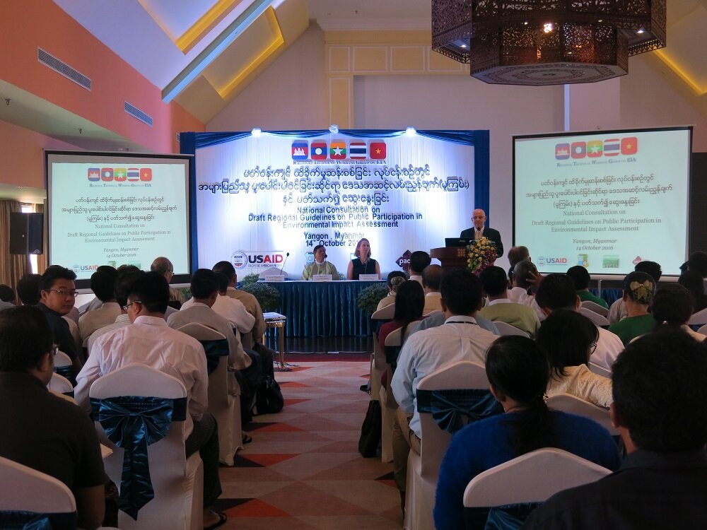 Opening remarks by USAID Burma Mission Program Office Director, Warren Harrity at the Myanmar National Consultation on the draft Regional Guidelines on Public Participation in EIA: Reflections on the importance of Public Participation in EIA process for socially and environmentally responsible development. (Photo: MPE)